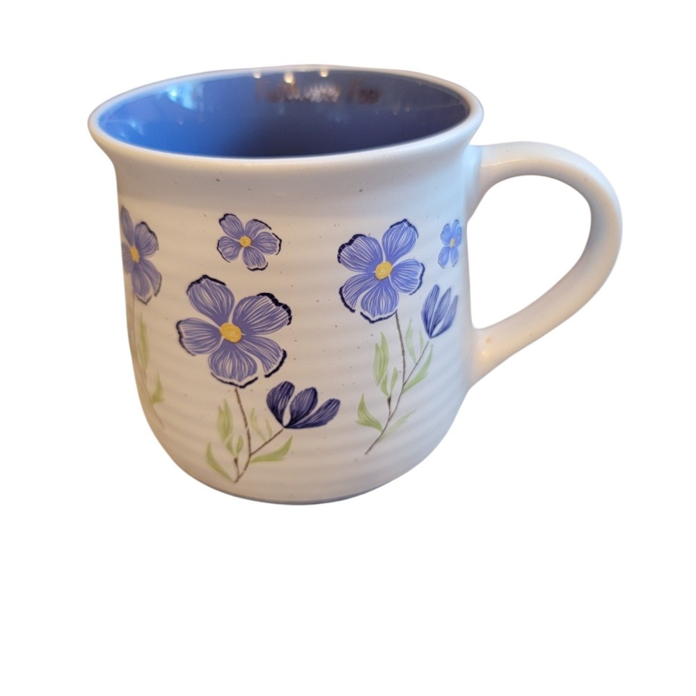 Coffee Mug  White Blue Excellent Faith over Fear Floral Ceramic‎